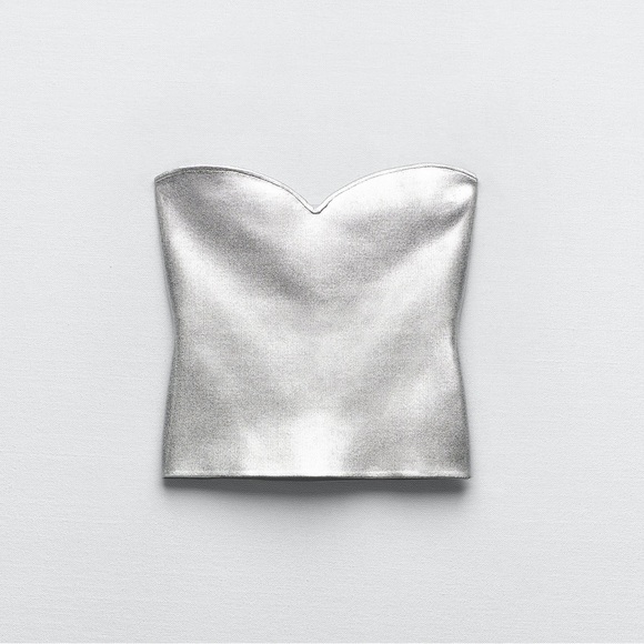 🇺🇸 NWT ZARA SILVER BUSTIER TOP - Picture 4 of 8